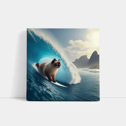 Siamese Cat Surfing Giant Ocean Wave