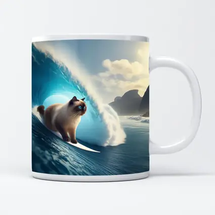 Siamese Cat Surfing Giant Ocean Wave
