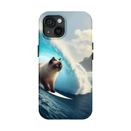 Siamese Cat Surfing Giant Ocean Wave