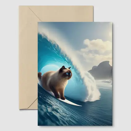 Siamese Cat Surfing Giant Ocean Wave