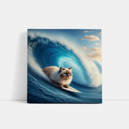 Ragdoll Cat Surfing Giant Ocean Wave
