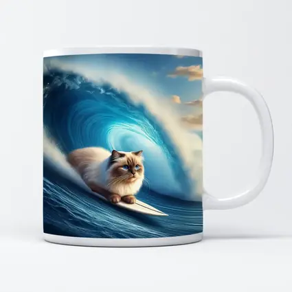 Ragdoll Cat Surfing Giant Ocean Wave