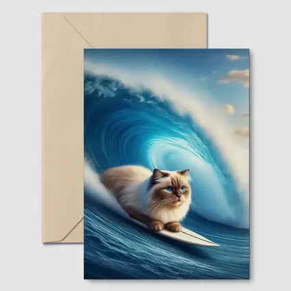 Ragdoll Cat Surfing Giant Ocean Wave