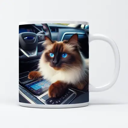 Birman Cat Sitting Inside Car Interior