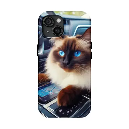 Birman Cat Sitting Inside Car Interior