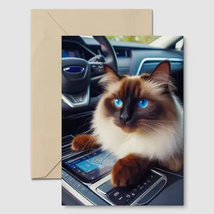 Birman Cat Sitting Inside Car Interior