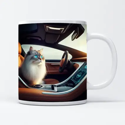 Ragdoll Cat Sitting Inside Luxury Car