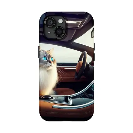 Ragdoll Cat Sitting Inside Luxury Car