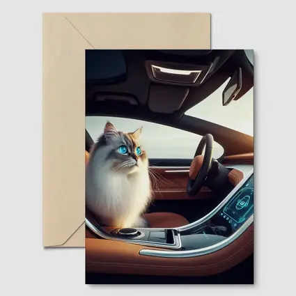 Ragdoll Cat Sitting Inside Luxury Car