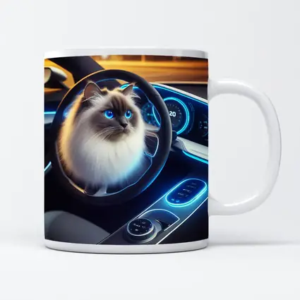 Ragdoll Cat Sitting Inside Futuristic Car