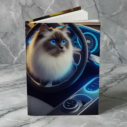 Ragdoll Cat Sitting Inside Futuristic Car