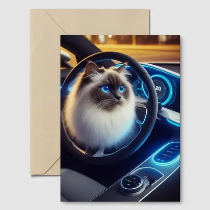 Ragdoll Cat Sitting Inside Futuristic Car