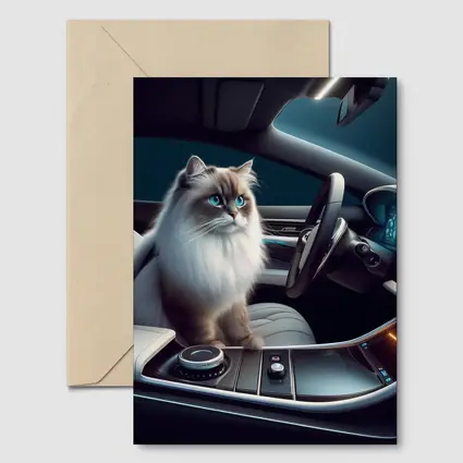 Ragdoll Cat Inside Luxury Car Interior