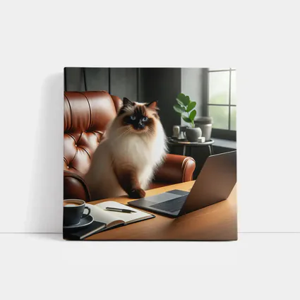 Birman Cat Sitting At Office Desk