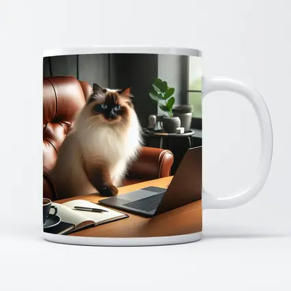Birman Cat Sitting At Office Desk