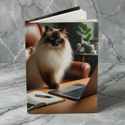Birman Cat Sitting At Office Desk