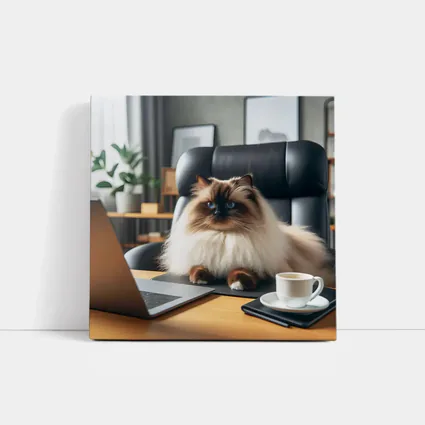 Himalayan Cat Sitting at Office Desk