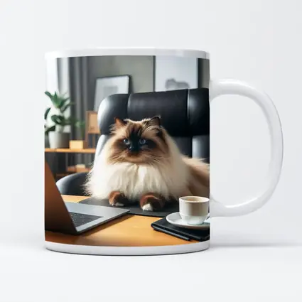 Himalayan Cat Sitting at Office Desk