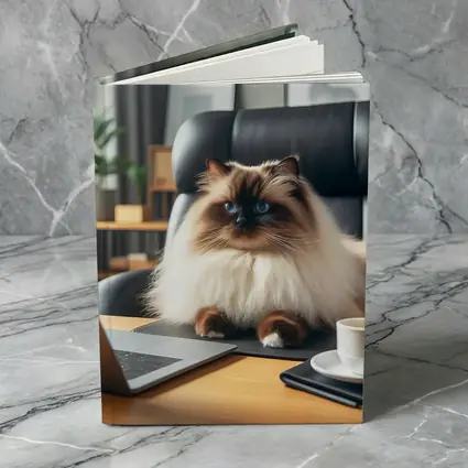 Himalayan Cat Sitting at Office Desk