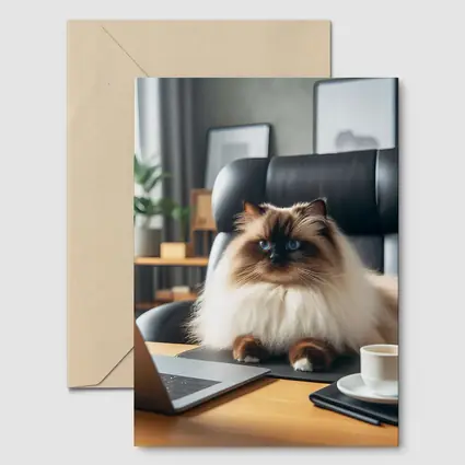 Himalayan Cat Sitting at Office Desk