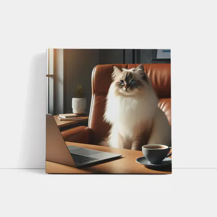 Birman Cat Sitting at Office Desk