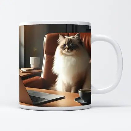 Birman Cat Sitting at Office Desk