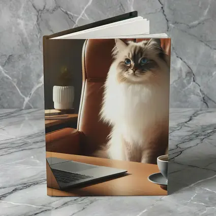 Birman Cat Sitting at Office Desk