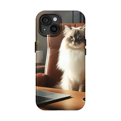 Birman Cat Sitting at Office Desk