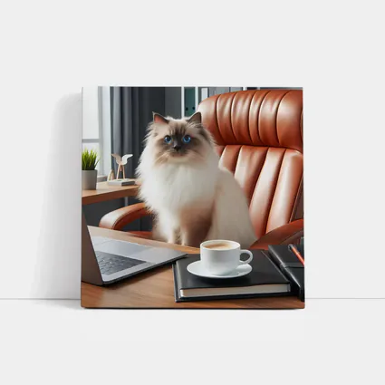 Birman Cat Blue Eyes Office Desk