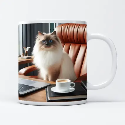 Birman Cat Blue Eyes Office Desk