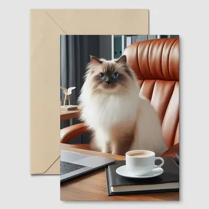 Birman Cat Blue Eyes Office Desk