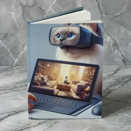 Ragdoll Cat Wearing VR Headset Blue Background