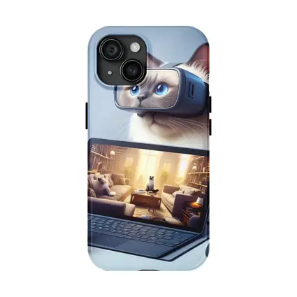 Ragdoll Cat Wearing VR Headset Blue Background
