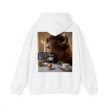 Bison Drinking Coffee In Elegant Cafe