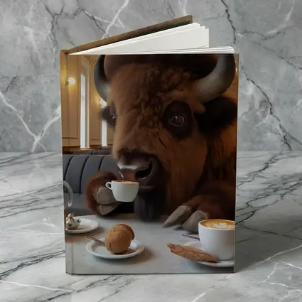 Bison Drinking Coffee In Elegant Cafe