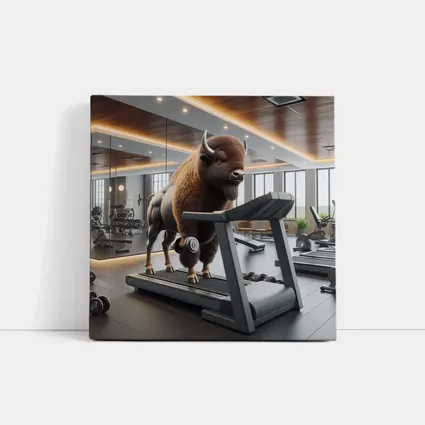 Bison Lifting Weights on Gym Treadmill