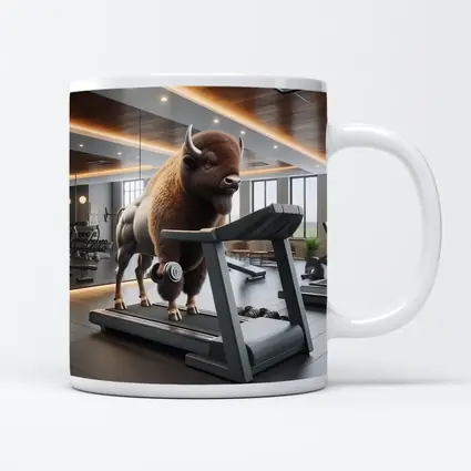 Bison Lifting Weights on Gym Treadmill