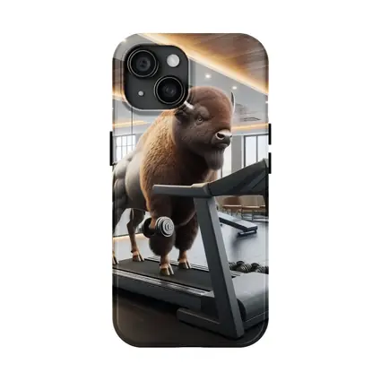 Bison Lifting Weights on Gym Treadmill