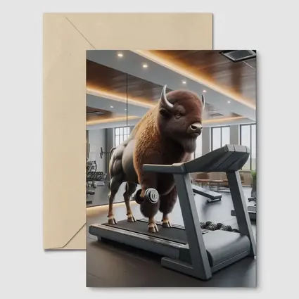 Bison Lifting Weights on Gym Treadmill