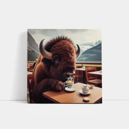 Bison Drinking Coffee at Mountain Cafe