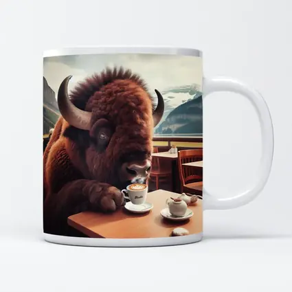 Bison Drinking Coffee at Mountain Cafe