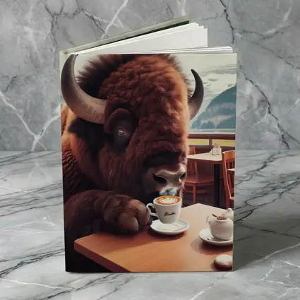 Bison Drinking Coffee at Mountain Cafe