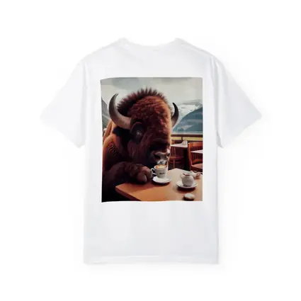 Bison Drinking Coffee at Mountain Cafe