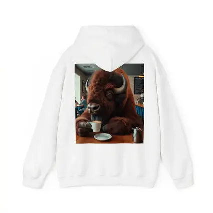 Bison Drinking Coffee In Cozy Cafe