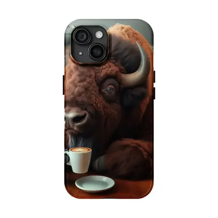 Bison Drinking Coffee In Cozy Cafe