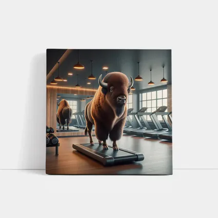 Bison Buffalo Working Out On Gym Treadmill