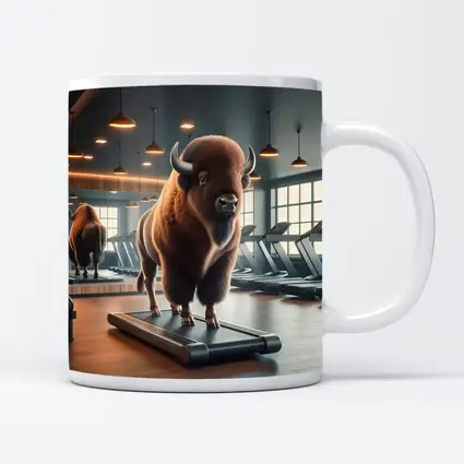 Bison Buffalo Working Out On Gym Treadmill