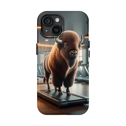 Bison Buffalo Working Out On Gym Treadmill