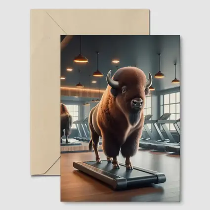 Bison Buffalo Working Out On Gym Treadmill