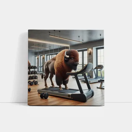 Bison On Treadmill In Modern Gym